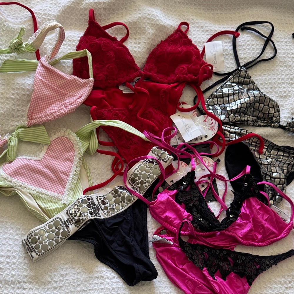 Fabric a lot of beach, bunny, bikinis, tops, and bottoms older vintage